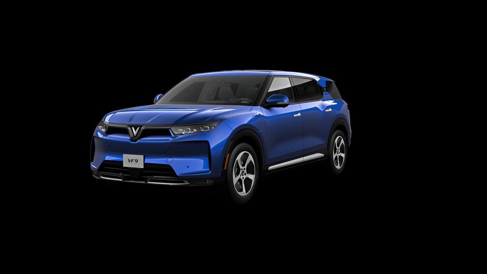 VinFast VF 9 in VinFast Blue, front three-quarter view